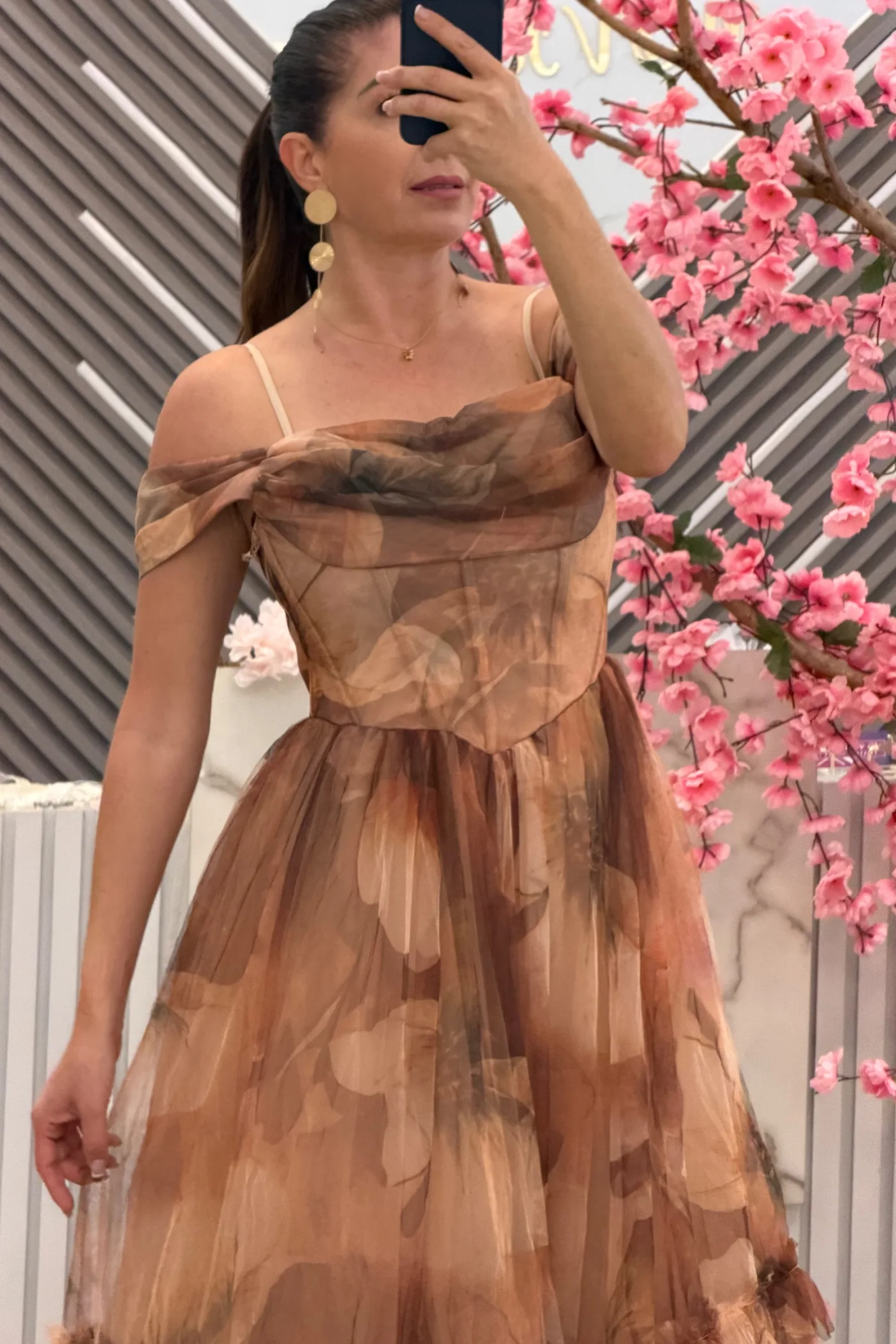 Vestido café multicolor, vista 3