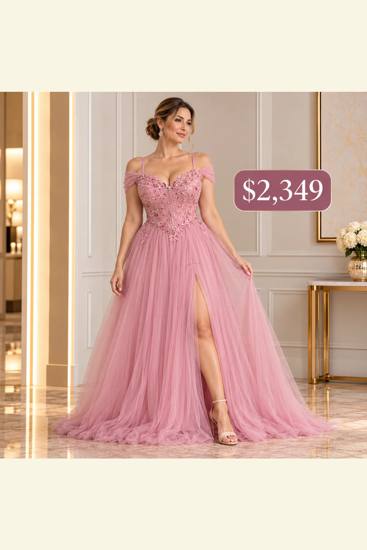 Vestido  Palo de rosa en, Tul, con aplicaciones en la parte alta, talla Extra