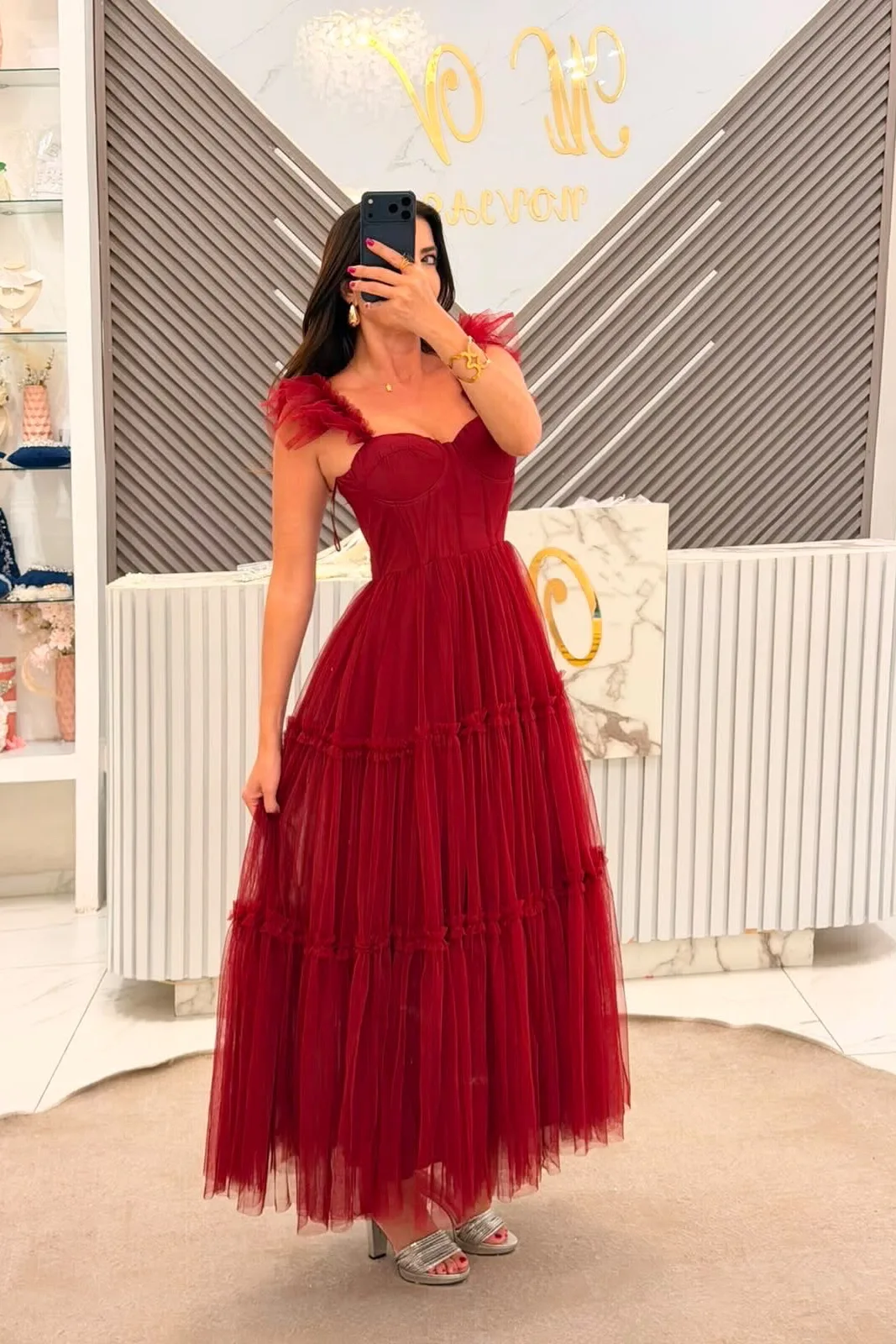 VESTIDO MIDI TINTO DE TUL