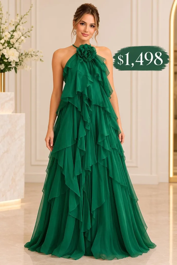 VESTIDO DE TUL VERDE FLECOS