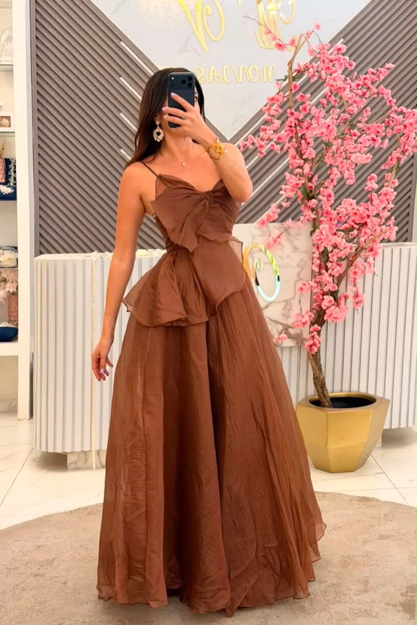 VESTIDO CAFÉ CORTE A