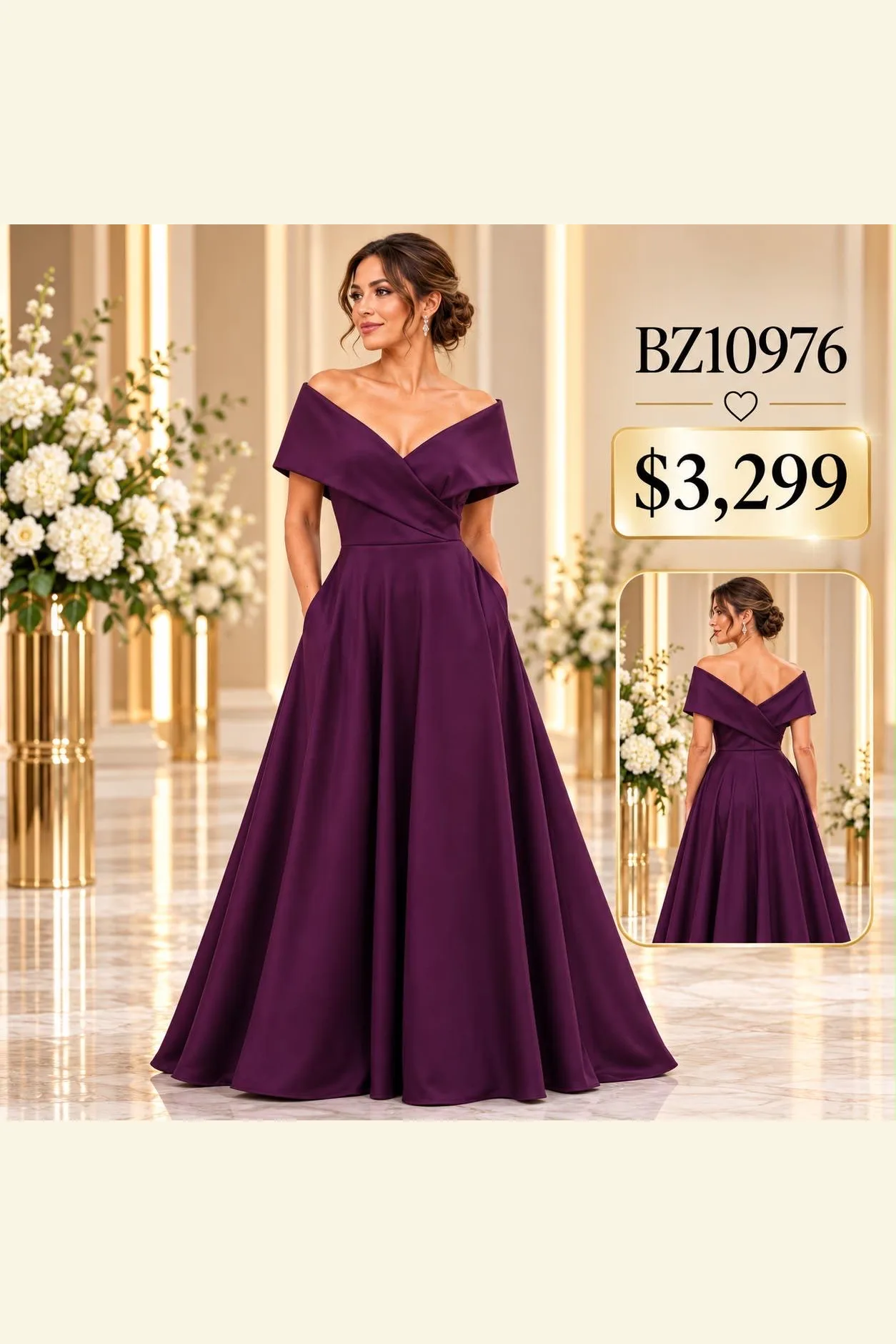 VESTIDO UVA CORTE PRINCESA A MEDIO HOMBRO BZ10976