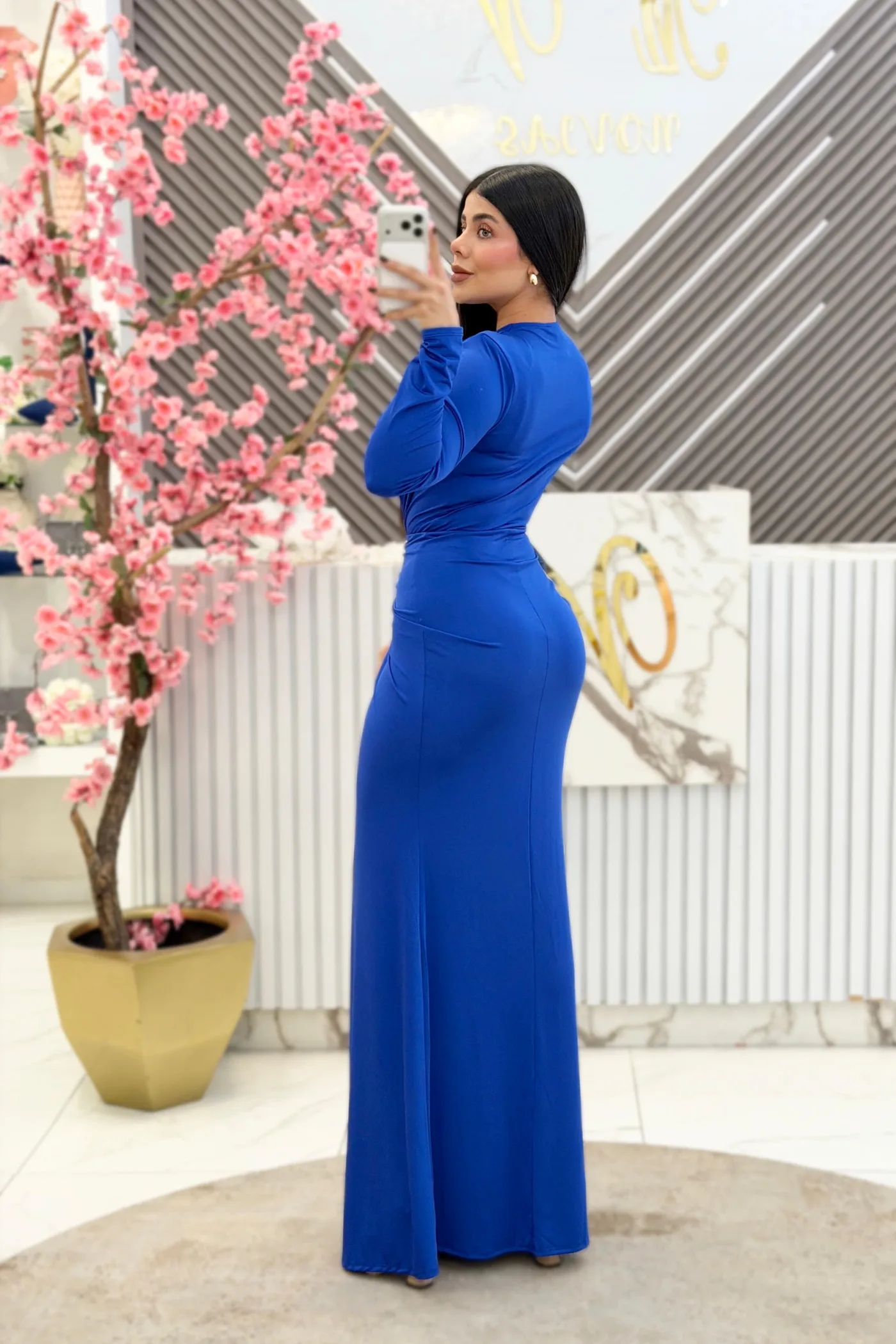 VESTIDO AZUL CON MANGAS, vista 2