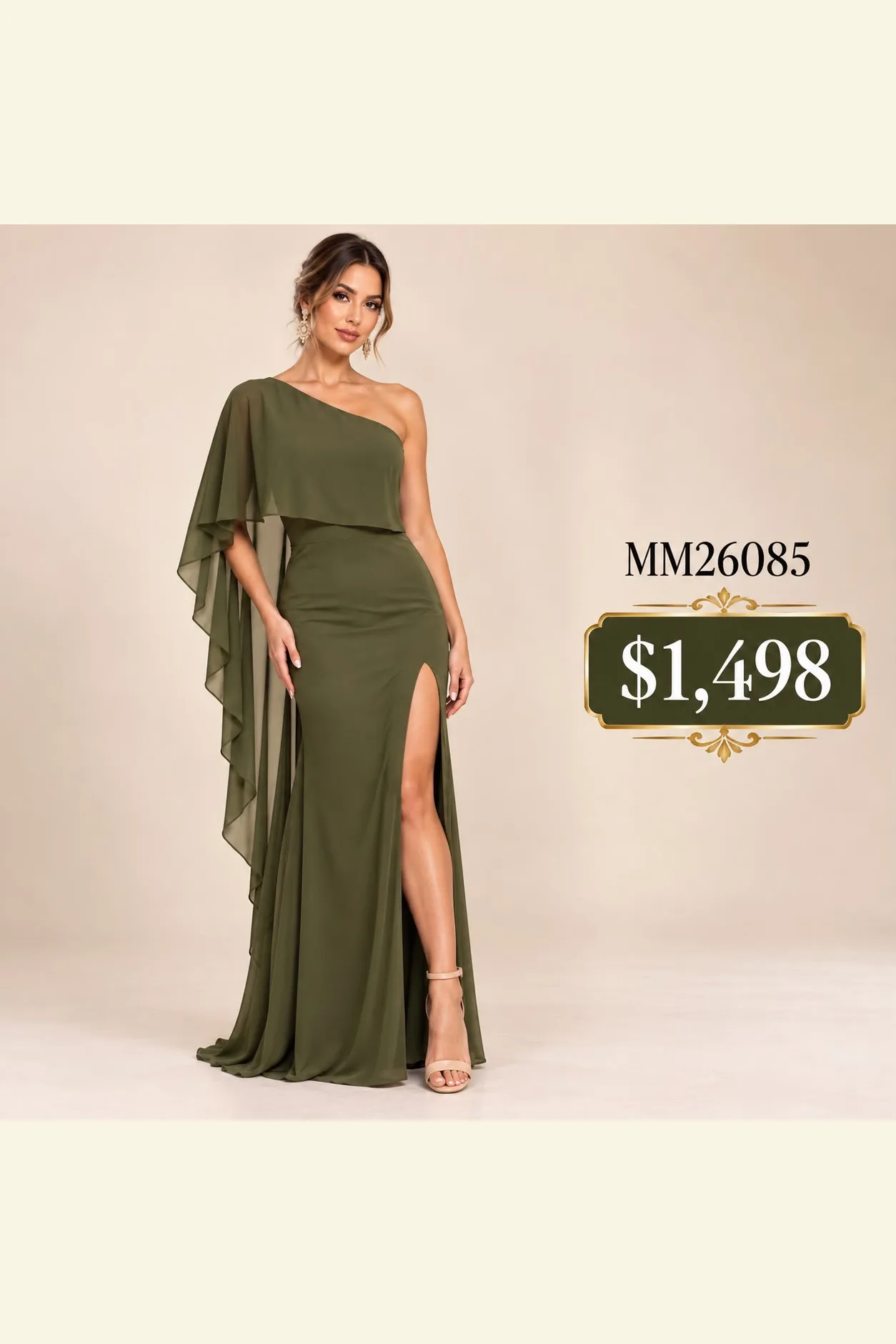 Vestidos simétrico verde olivo con abertura en pierna