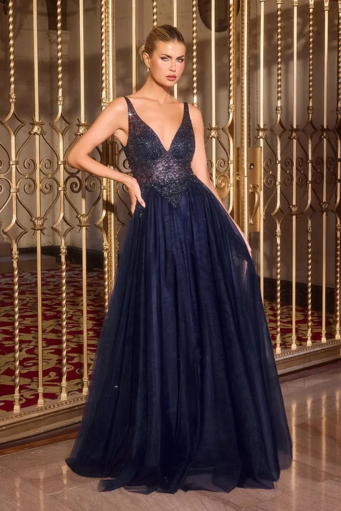 VESTIDO COLOR NAVY CORTE A CR880