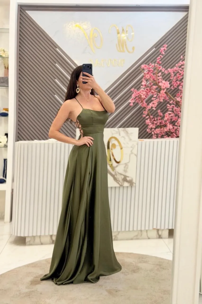 VESTIDO VERDE OLIVO CON CORSET
