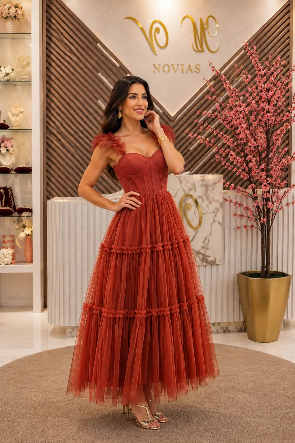 Vestido de fiesta largo chedron de tul