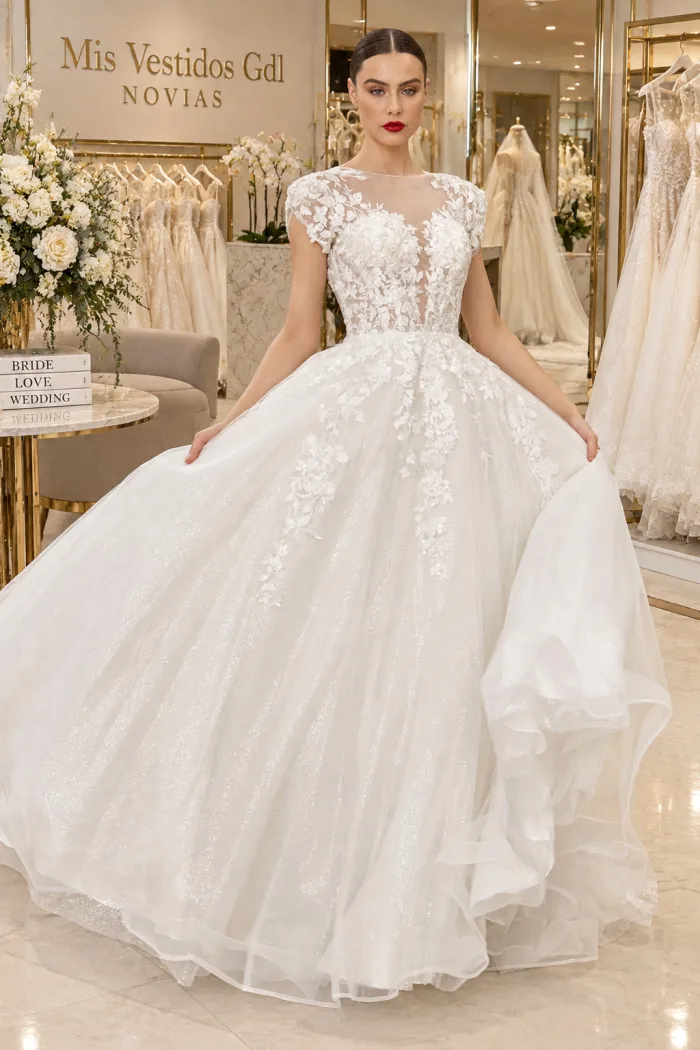 Vestido de novia blanco con encaje A1072W