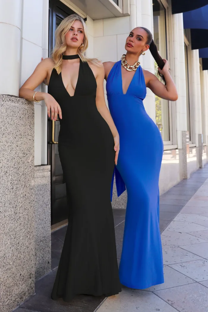 VESTIDO SIRENA  ESCOTE EN ESPALDA CUELLO HALTHER  EN AZUL ROYA (Rey) MOD.T705