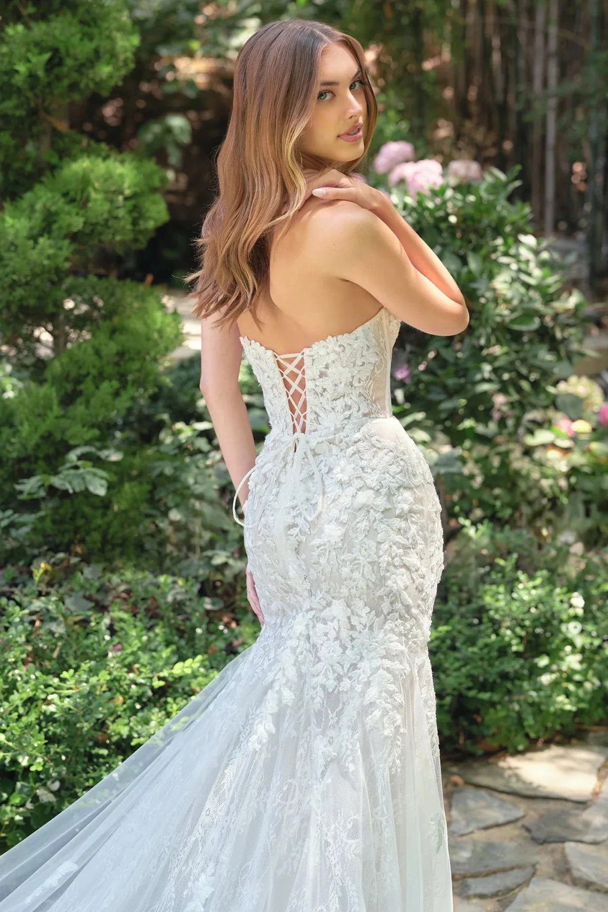 Vestido de novia blanco con encaje WL088, vista 3