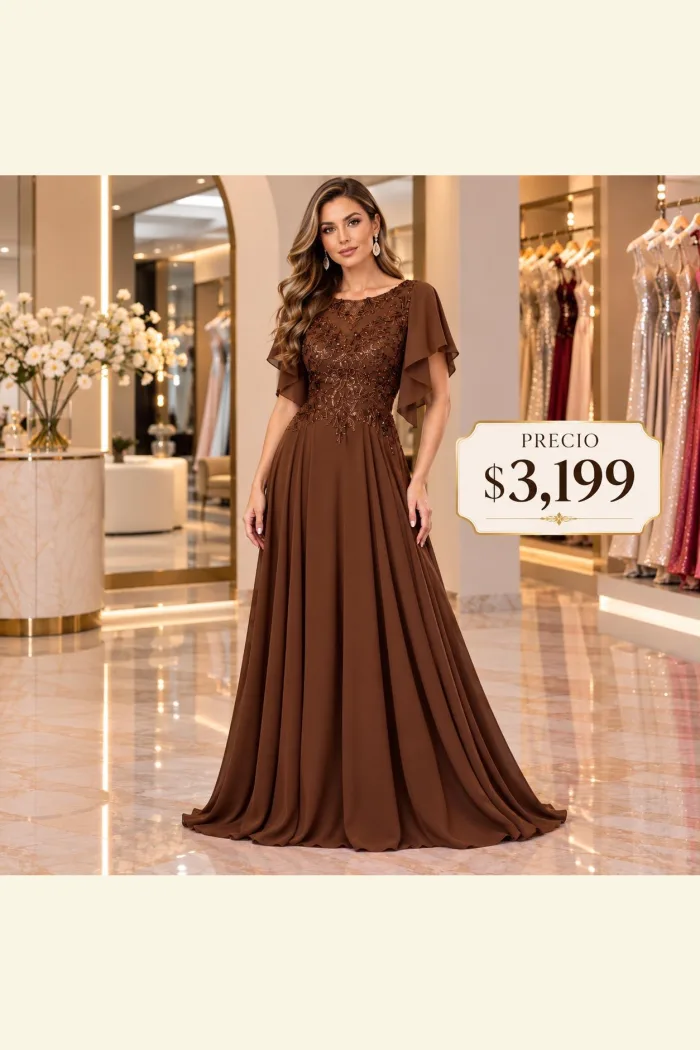 VESTIDO CORTE A CON MANGAS Y DETALLES FLORALES