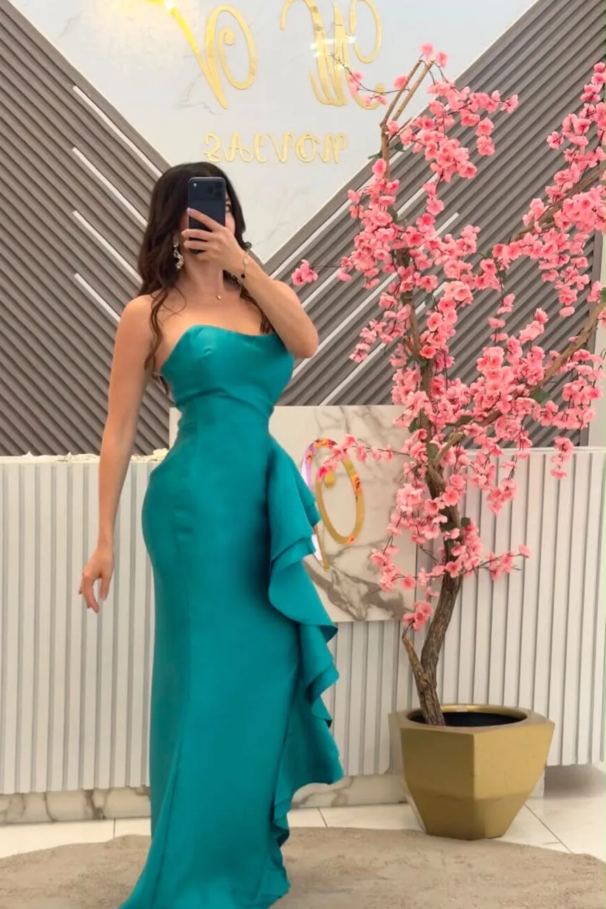VESTIDO COLOR VERDE ESTRAPLE, vista 2