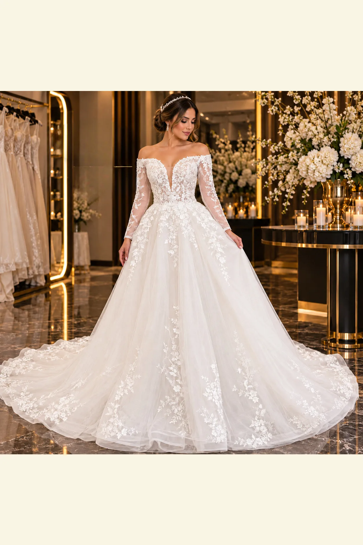 El vestido de novio, Ivory escote Corazón con Mangas