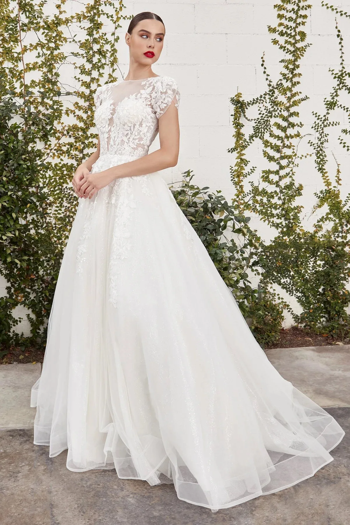 Vestido de novia blanco con encaje A1082W, vista 3
