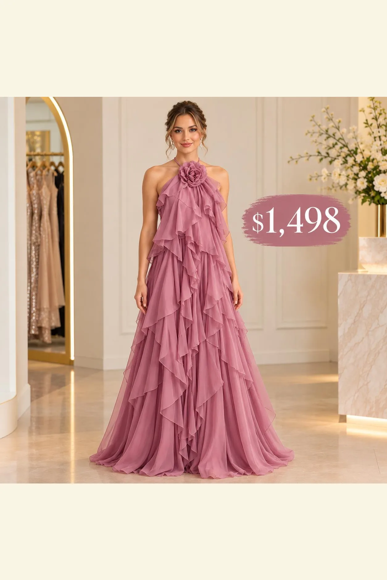 VESTIDO DE TUL ROSA FLECOS