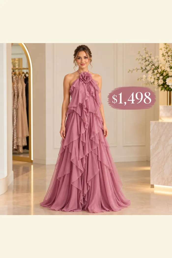 VESTIDO DE TUL ROSA FLECOS